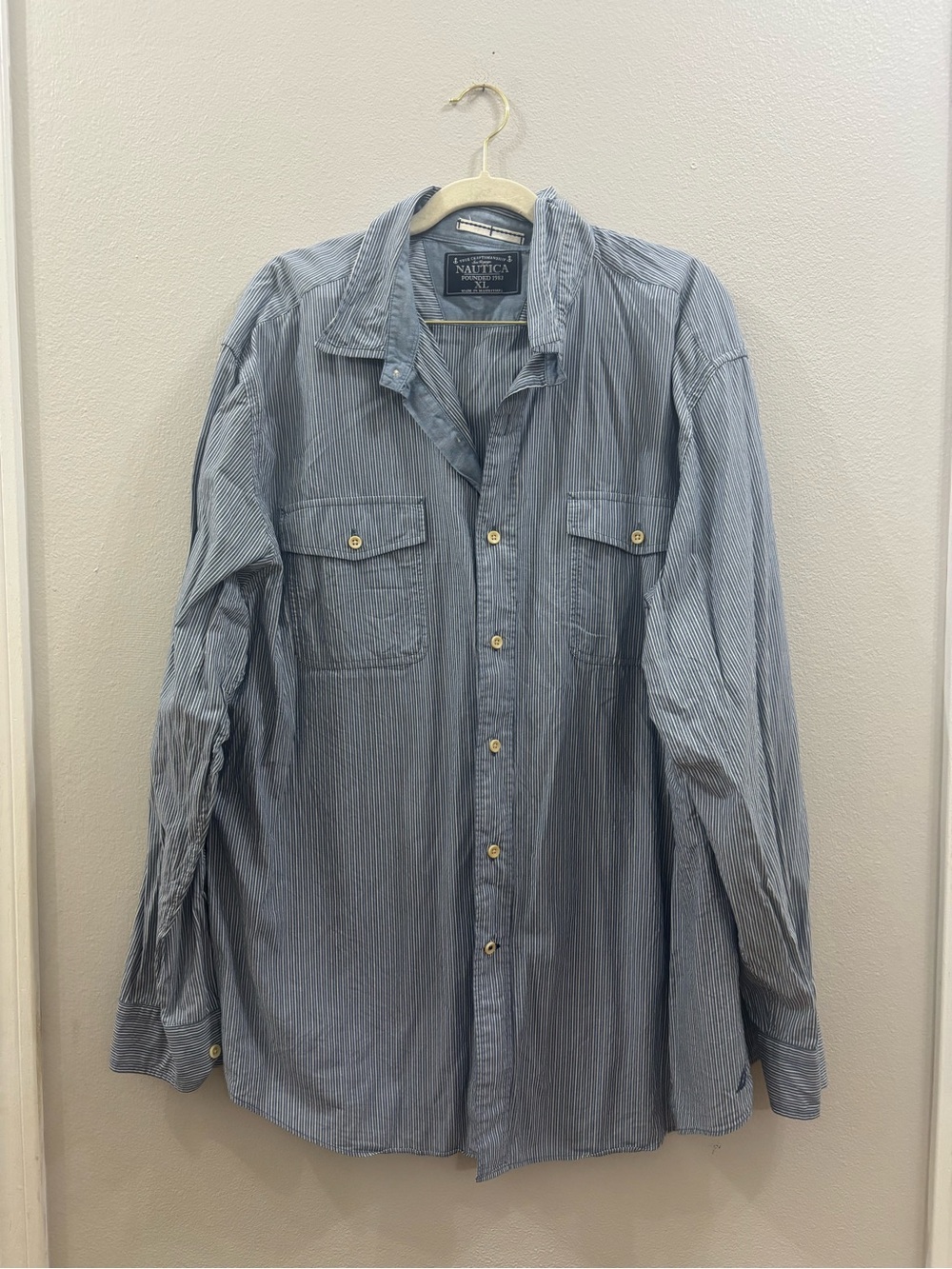 Nautica Men's Light Blue Pinstripe Button-Down Shirt